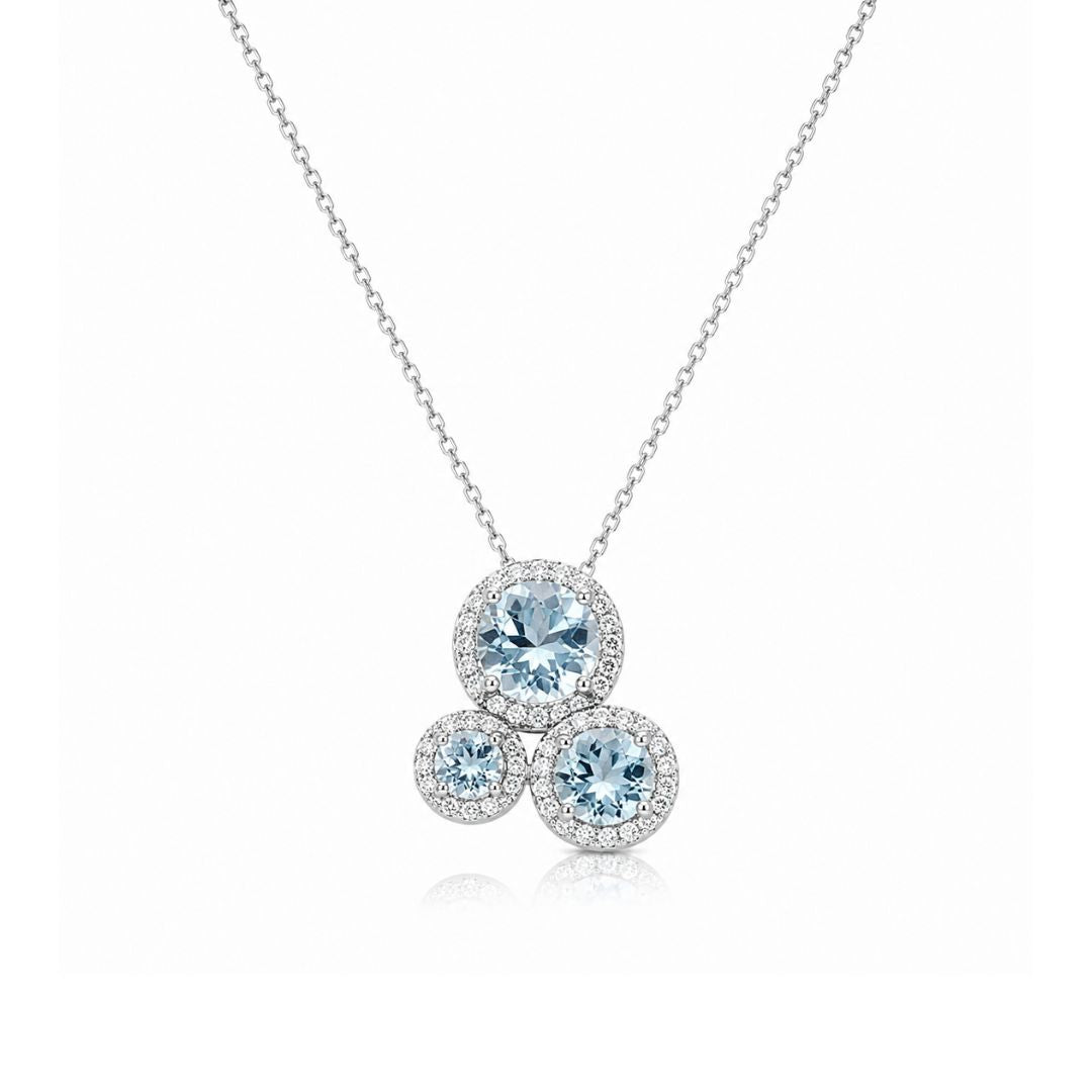 Collar de Plata de Ley 925 con Circonitas Aguamarina
