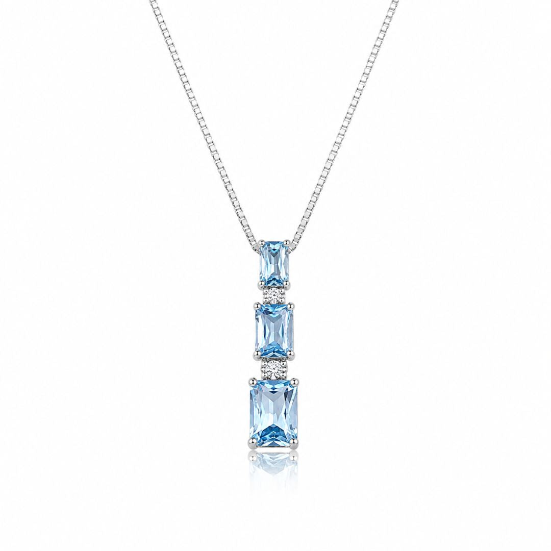 Collar de Plata de Ley 925 con Circonitas Aguamarina Rectangulares