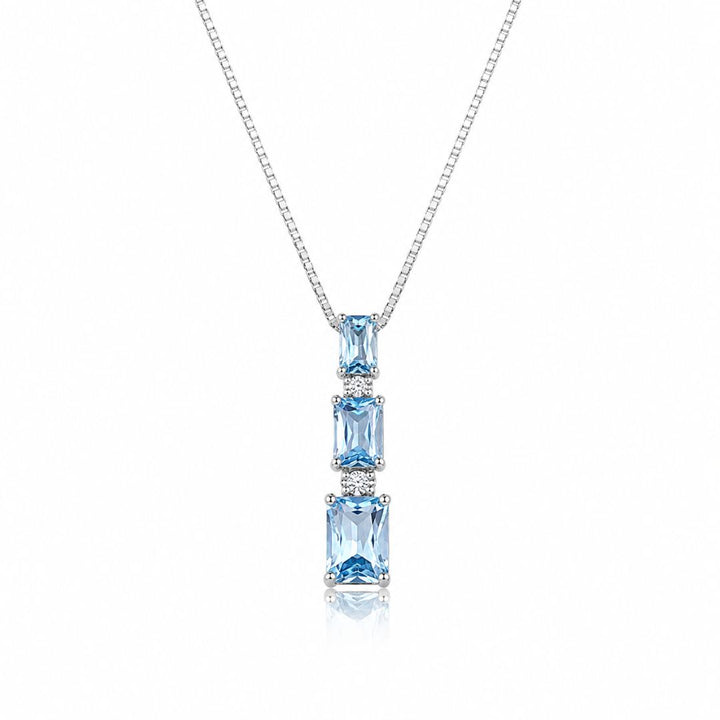 Collar de Plata de Ley 925 con Circonitas Aguamarina Rectangulares