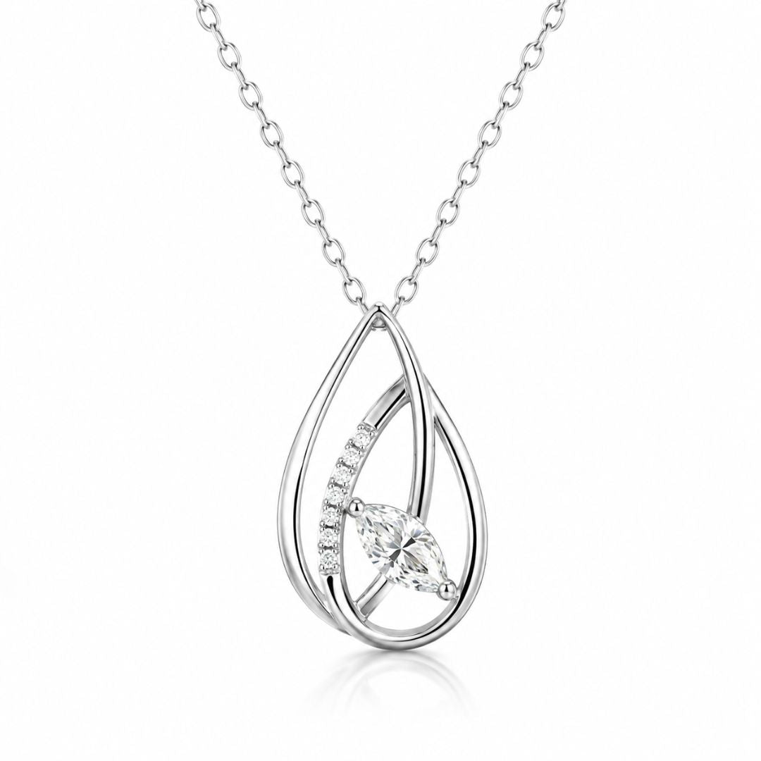 Collar de Plata de Ley 925 con Circonitas Diseño Gota 42 cm