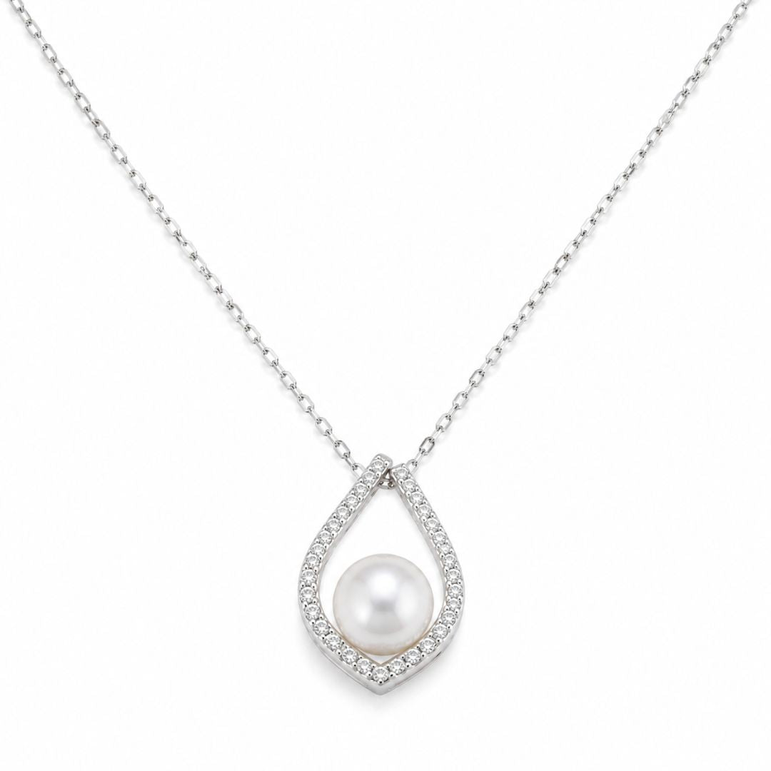 Collar de Plata de Ley 925 con Perla Cultivada y Circonitas