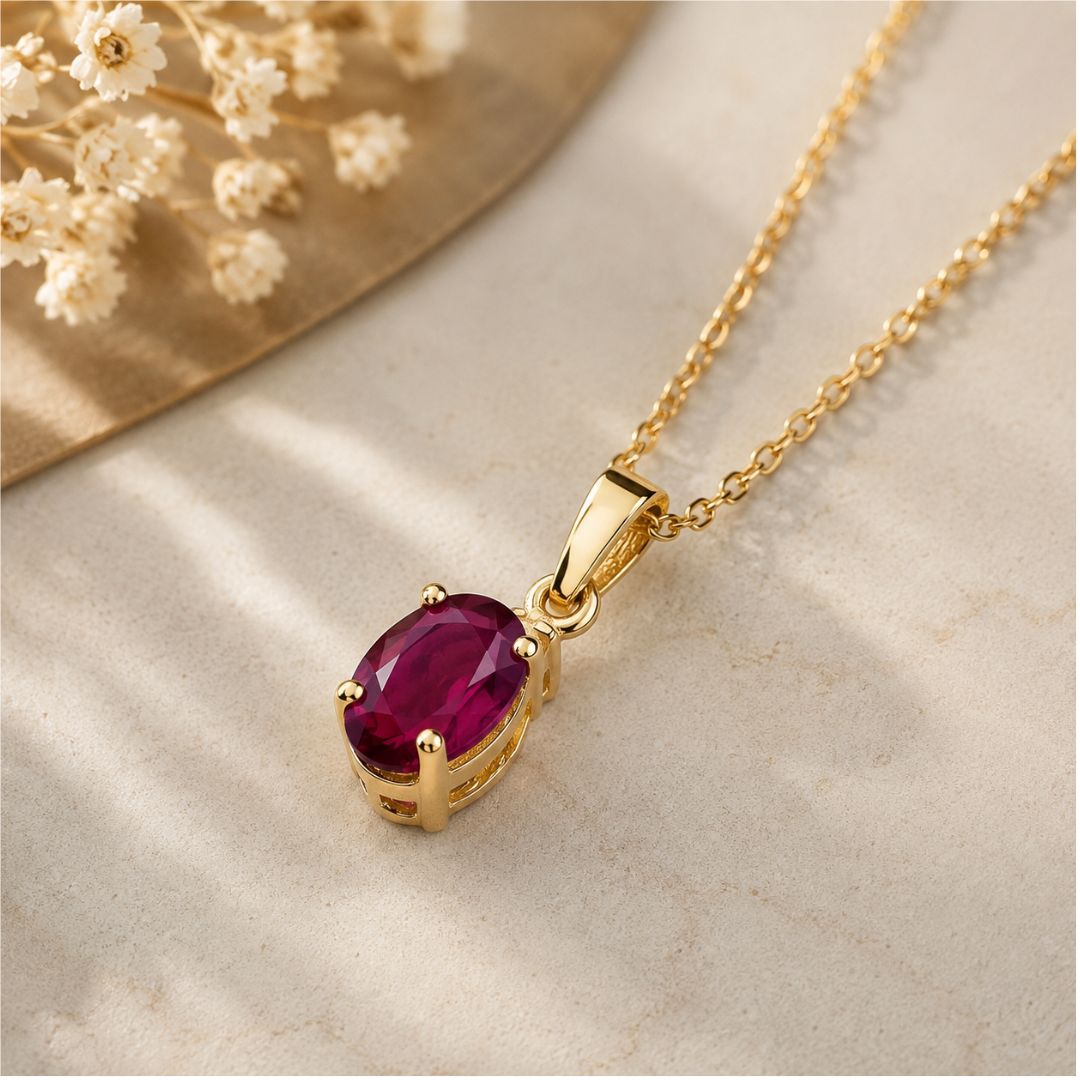 Colgante de Rodolita y Diamante en Oro de 14K