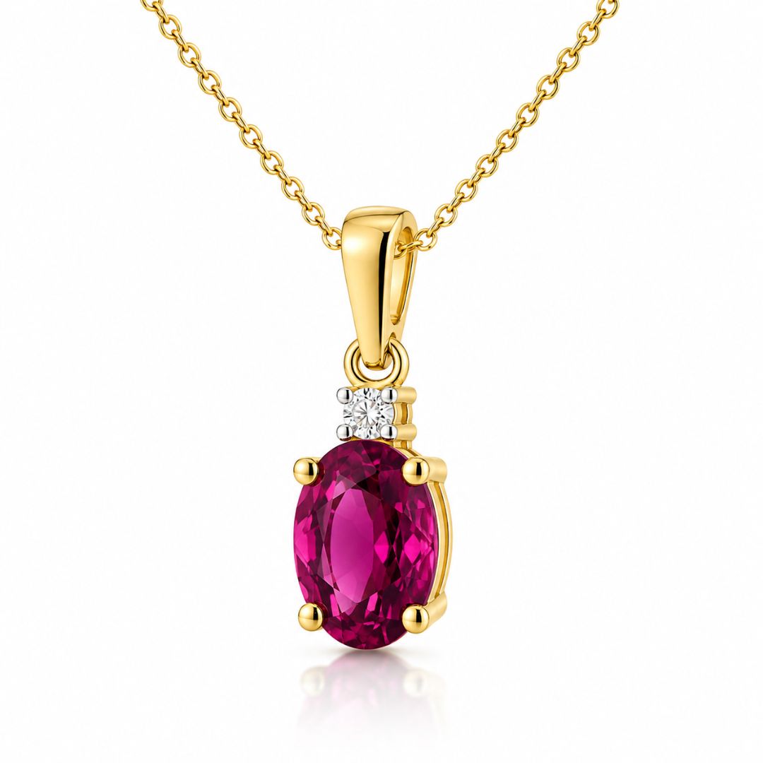 Colgante de Rodolita y Diamante en Oro de 14K
