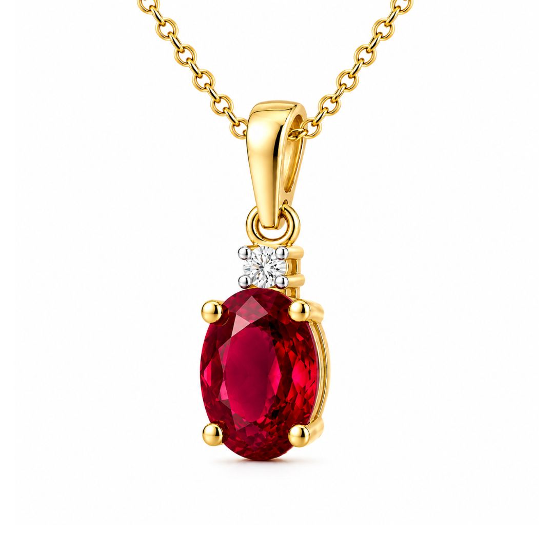 Collar de Rubí y Diamante en Oro de 14K