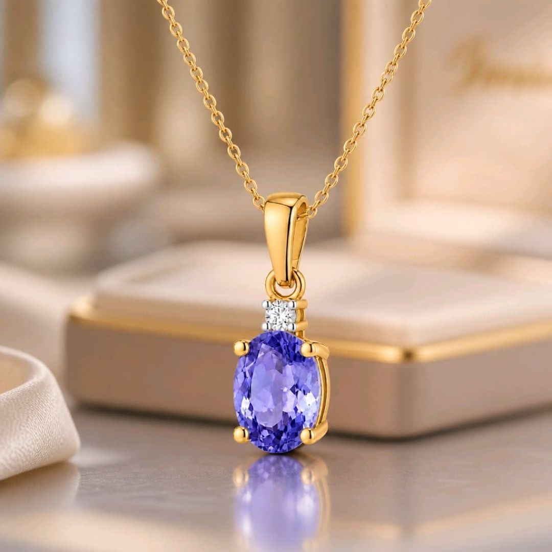 Collar de Tanzanita y Diamante en Oro de 14K