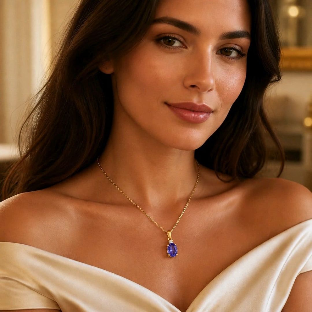 Collar de Tanzanita y Diamante en Oro de 14K