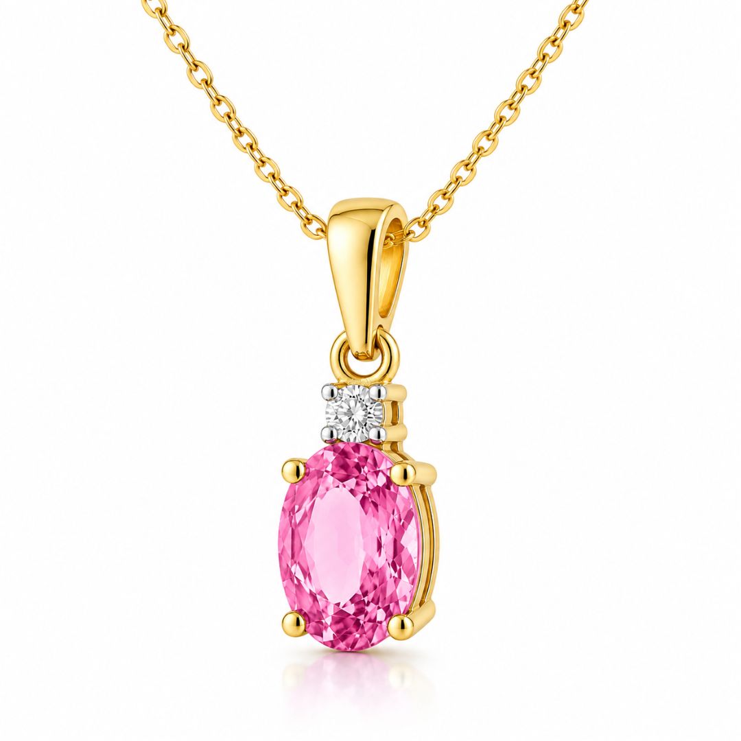 Collar de Topacio Rosa y Diamante en Oro de 14K