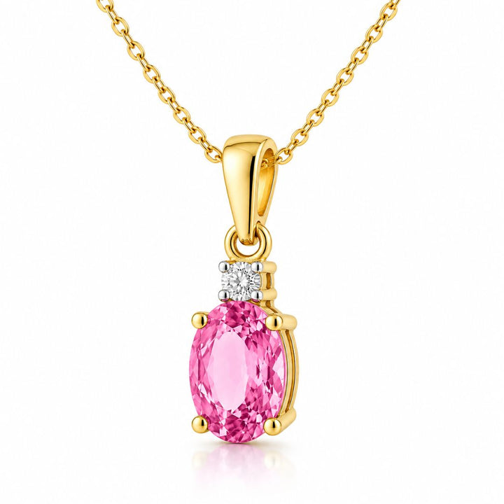 Collar de Topacio Rosa y Diamante en Oro de 14K