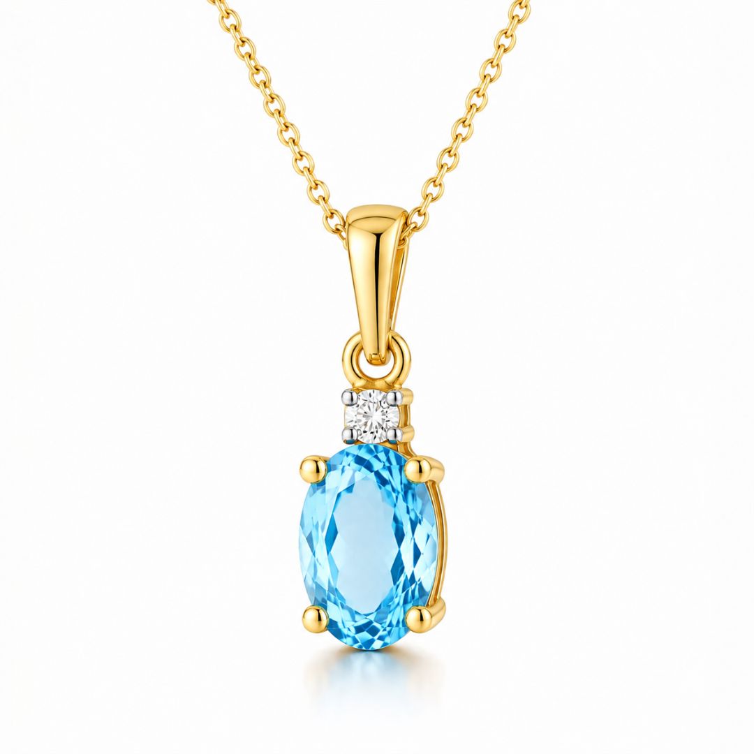 Collar de Topacio Swiss y Diamante en Oro de 14K