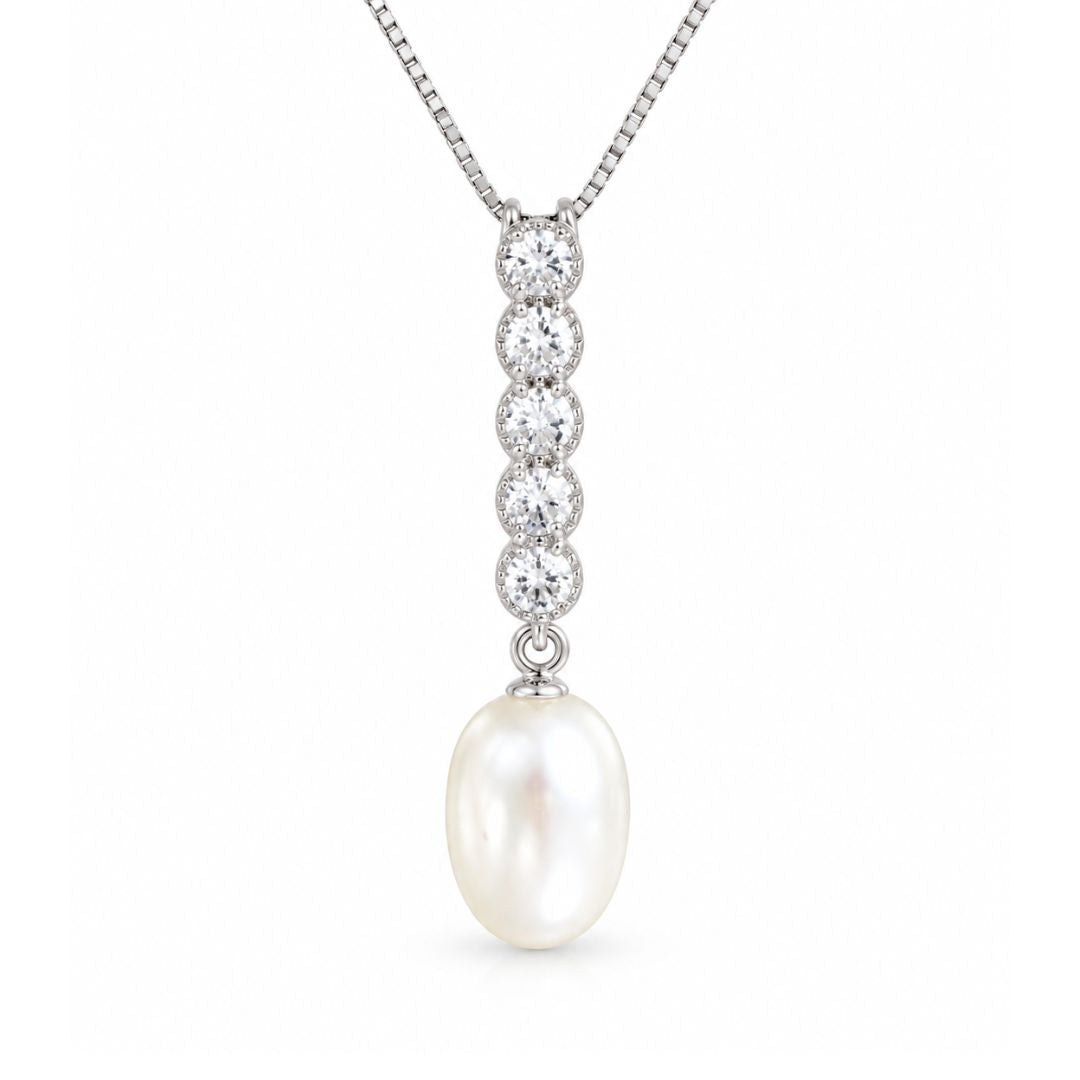Collar de plata con piedras en línea y perla