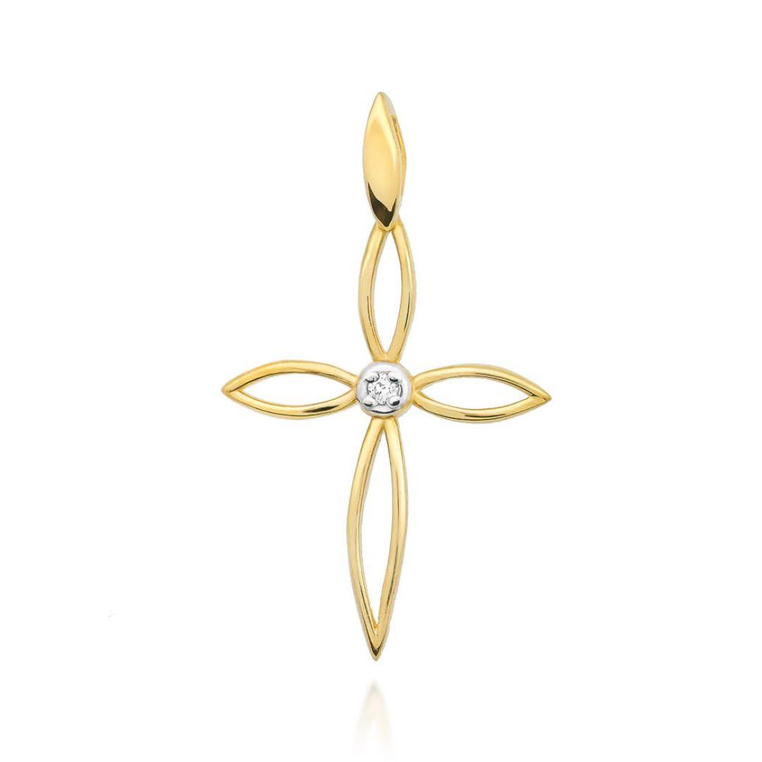 Cruz Oro 14K con Diamante Natural 585 Pequeña