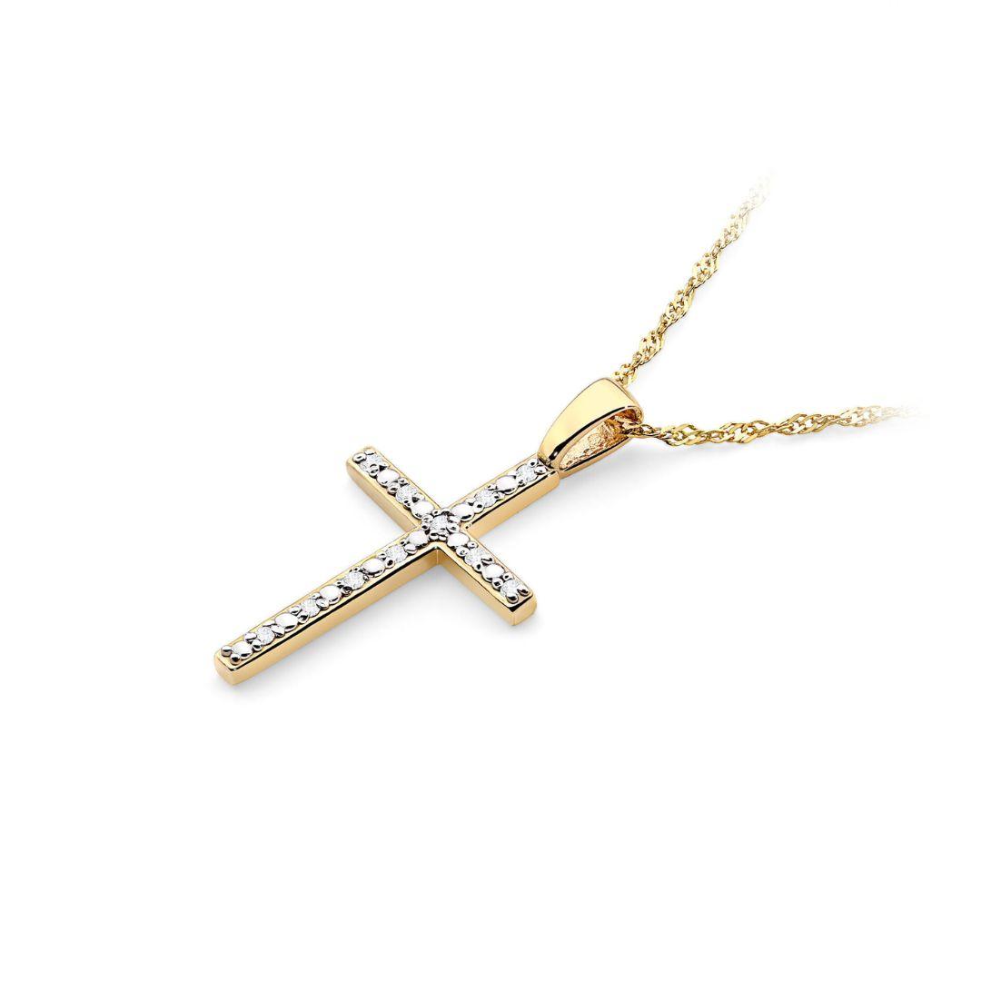 Cruz Oro 14K con Diamantes Naturales Elegante
