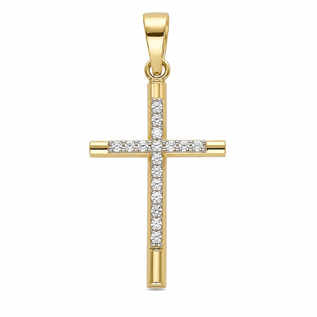 Cruz Bicolor Oro 18K con Circonitas