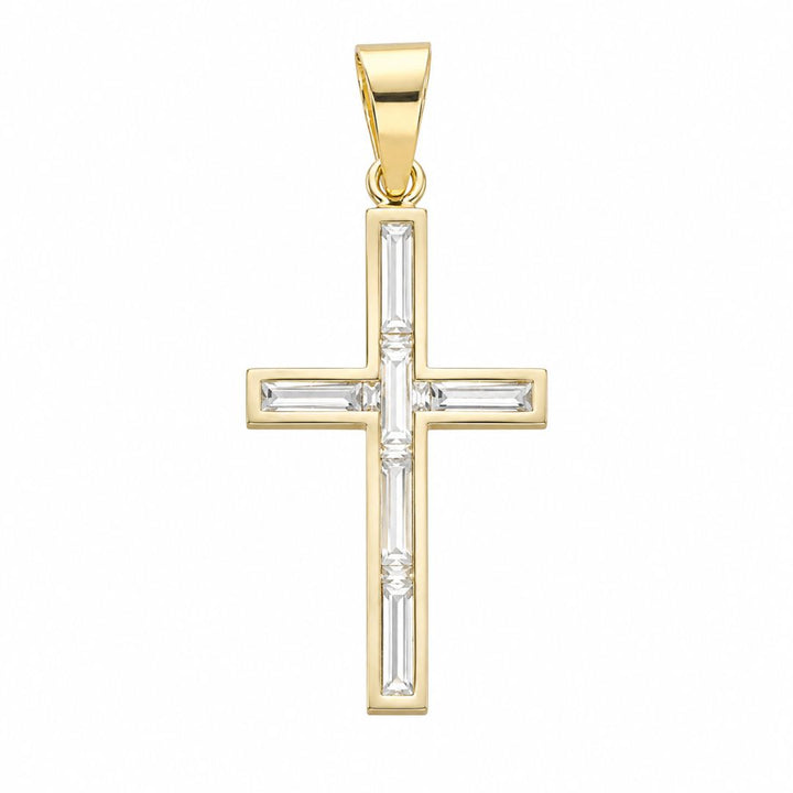 Cruz Oro Amarillo 18K con Circonitas Talla Baguette