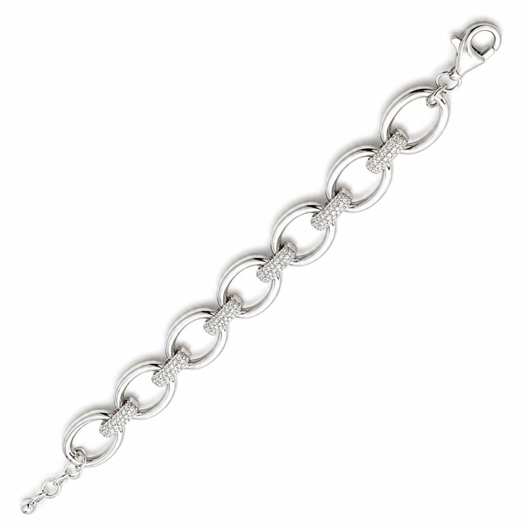 Pulsera de Plata 925 con Eslabones Ovalados y Circonitas