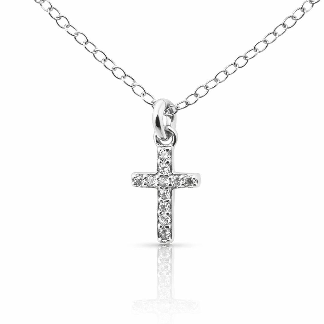 Gargantilla Cruz en Plata Rodiada con Circonitas Elegante