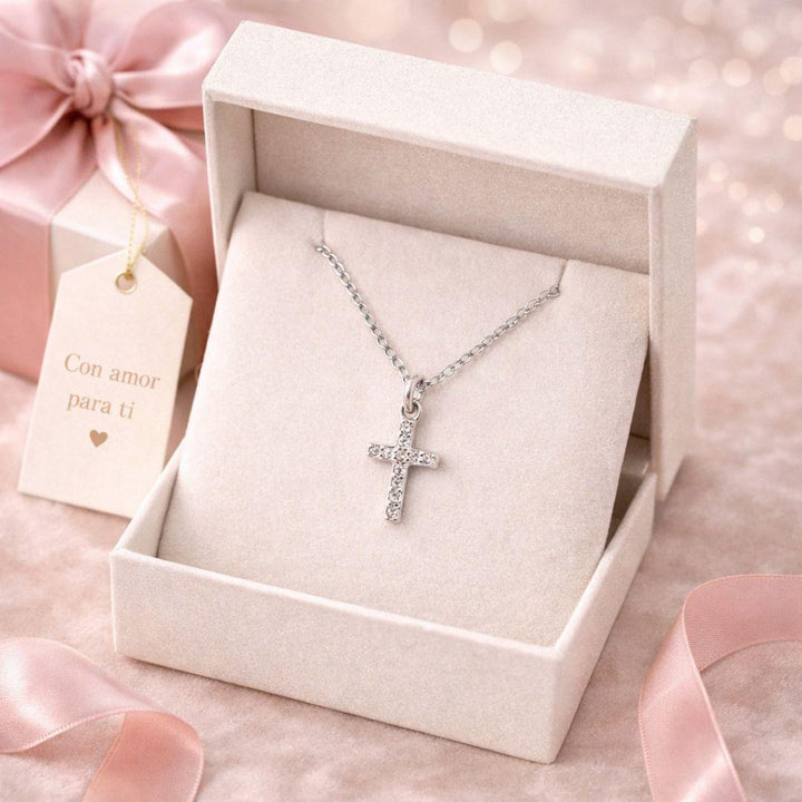 Gargantilla Cruz en Plata Rodiada con Circonitas Elegante