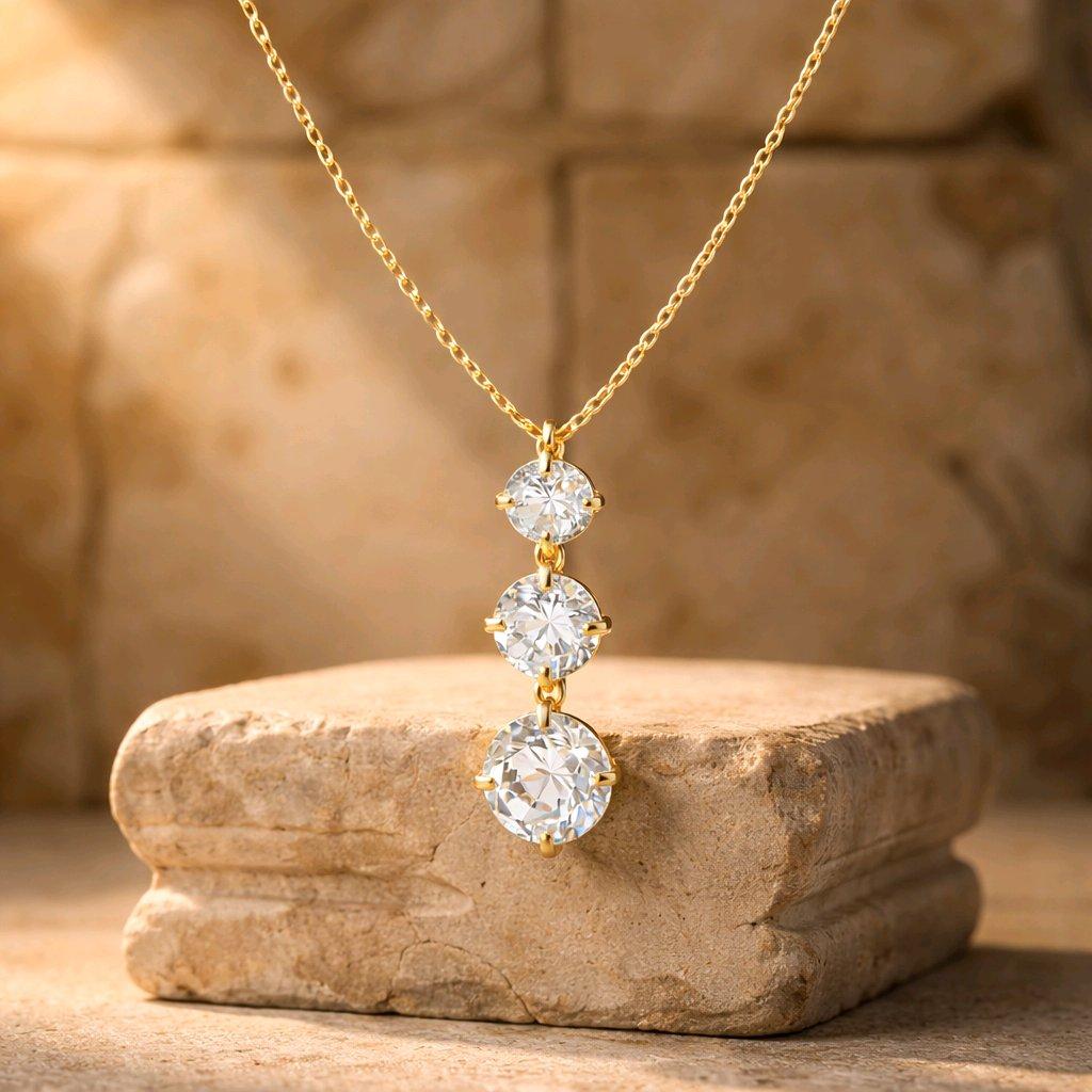 Gargantilla de Oro 9K con Tres Circonitas Blancas Elegante
