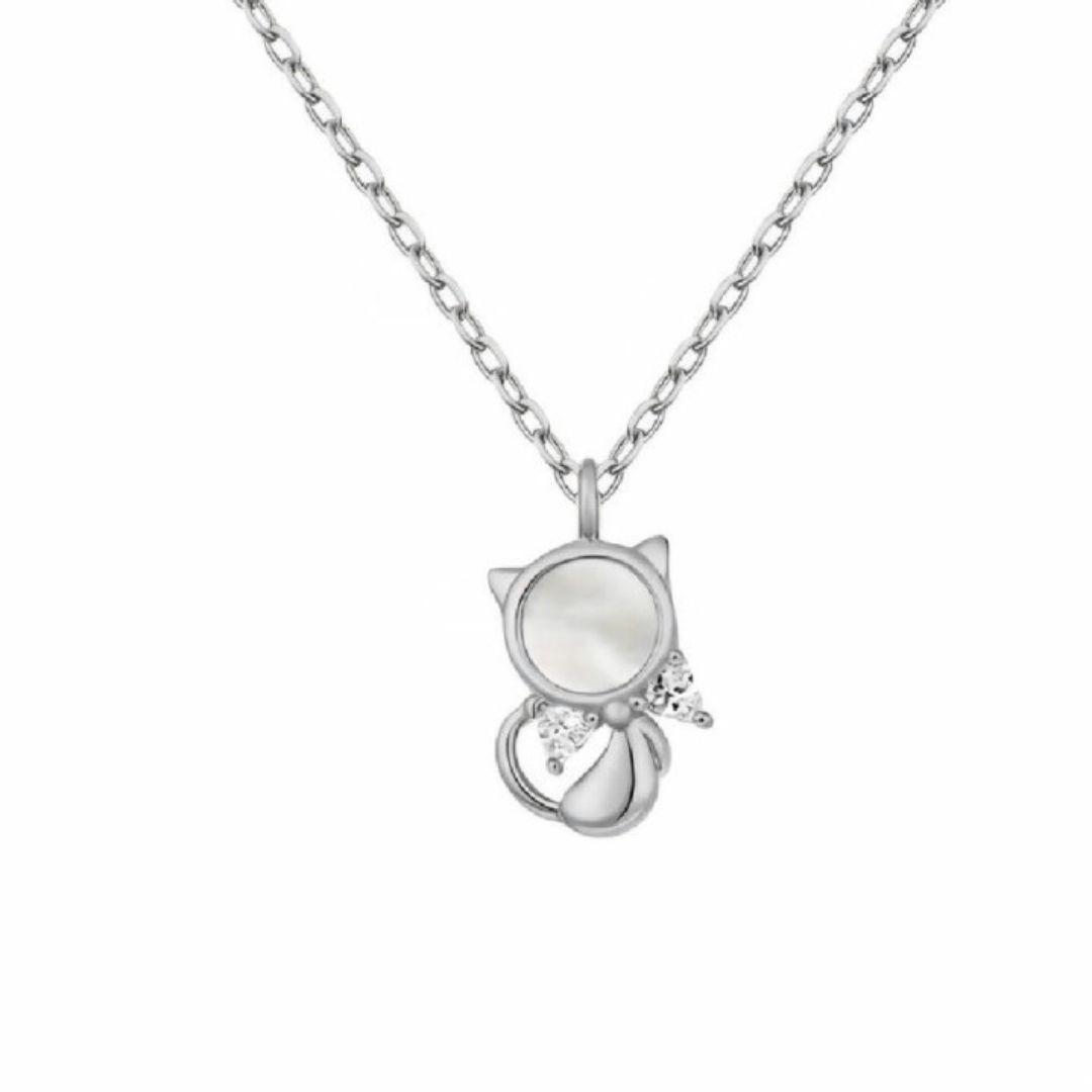 Gargantilla en Plata Rodiada con Nácar Diseño Gatito Elegante