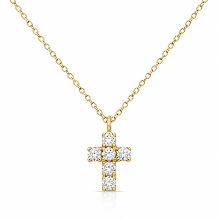 Gargantilla Cruz Oro Amarillo 18K con Circonitas