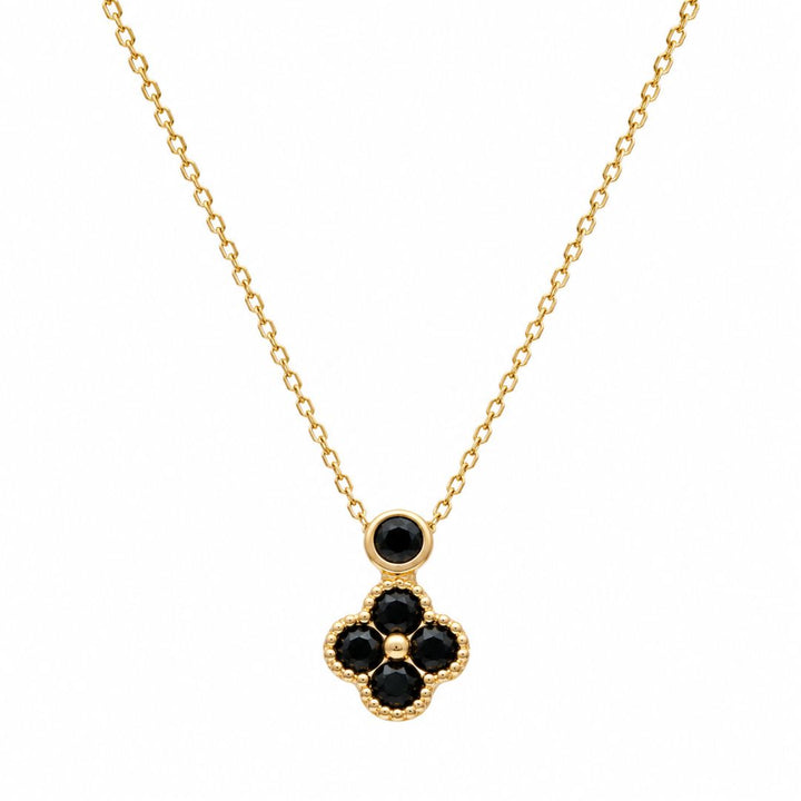 Gargantilla Flor Oro Amarillo 18K con Circonitas Negras