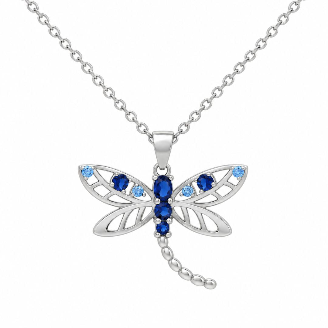 Gargantilla de plata con libélula y circonitas azules