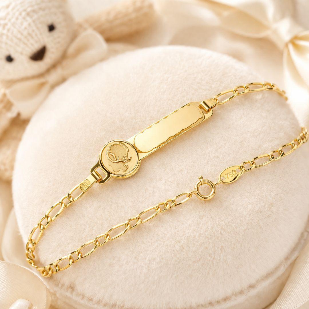 La esclava de oro para bebé con placa para grabar nombre: el regalo perfecto para nacimiento o Bautizo