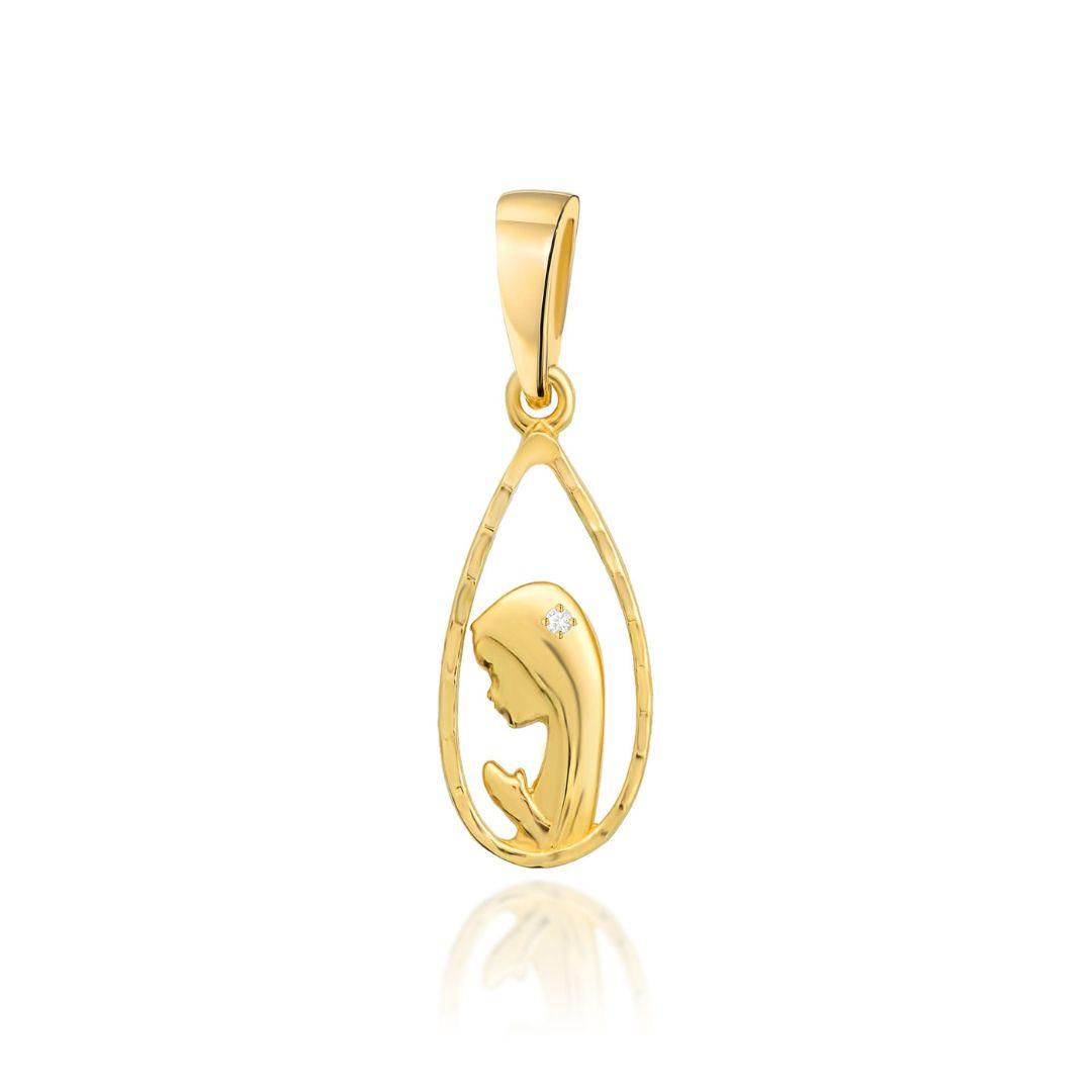Medalla Virgen Oro 14K con Diamante Natural
