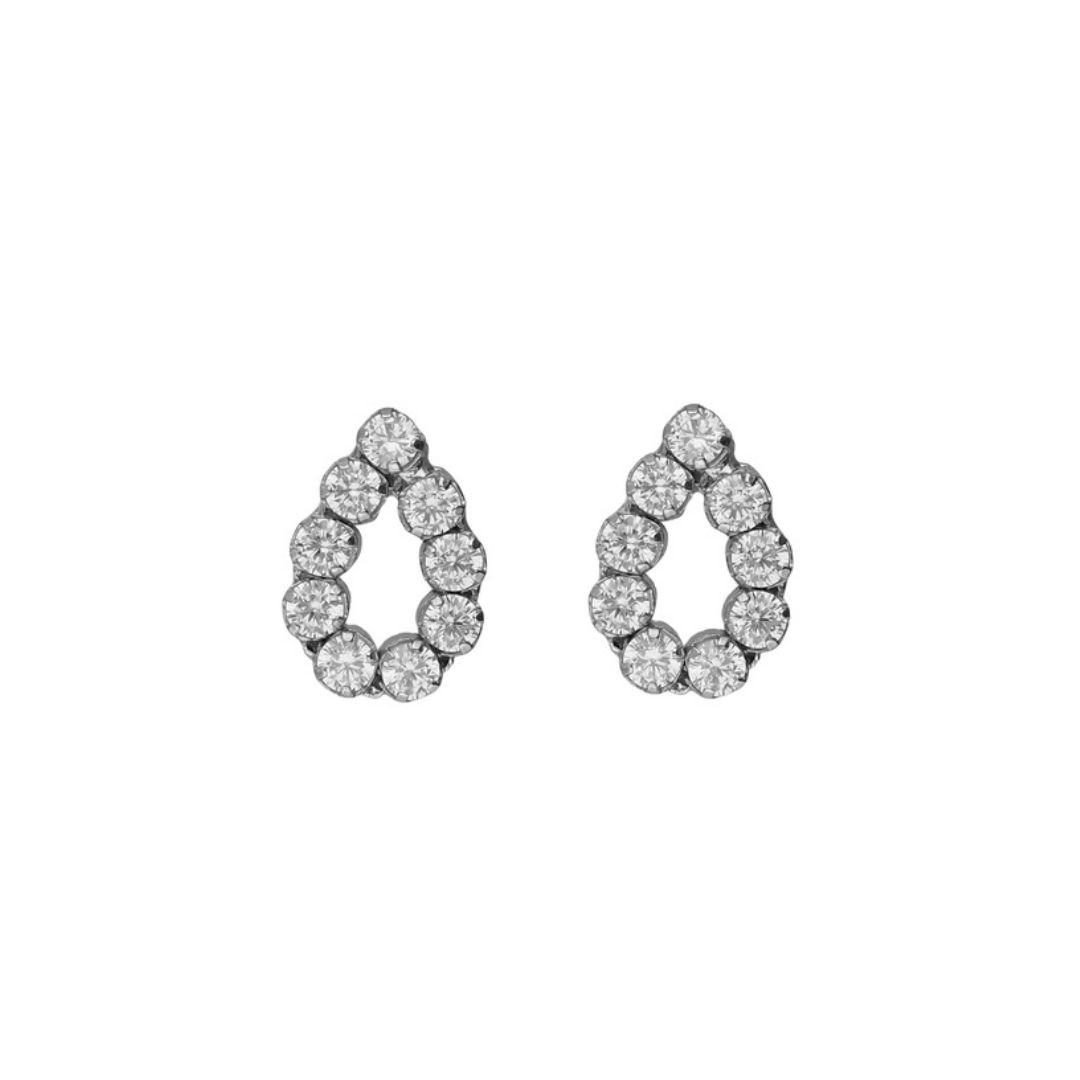 Pendientes botón lieve lágrima de cristal riviere blanco en plata de ley bañada en rodio · Victoria Cruz