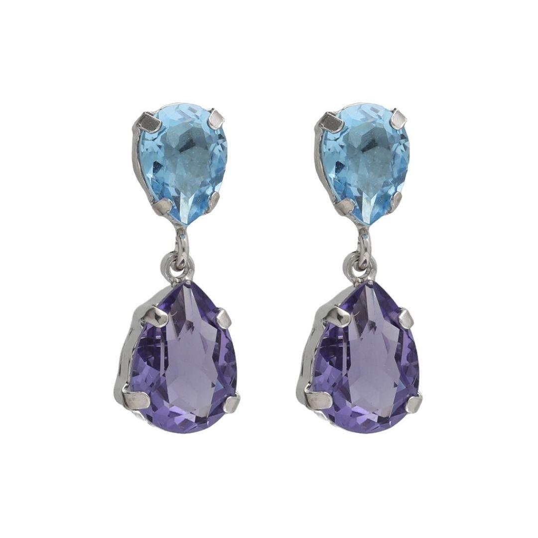 Pendientes cortos glory de cristal morado en plata de ley bañada en rodio · Victoria Cruz
