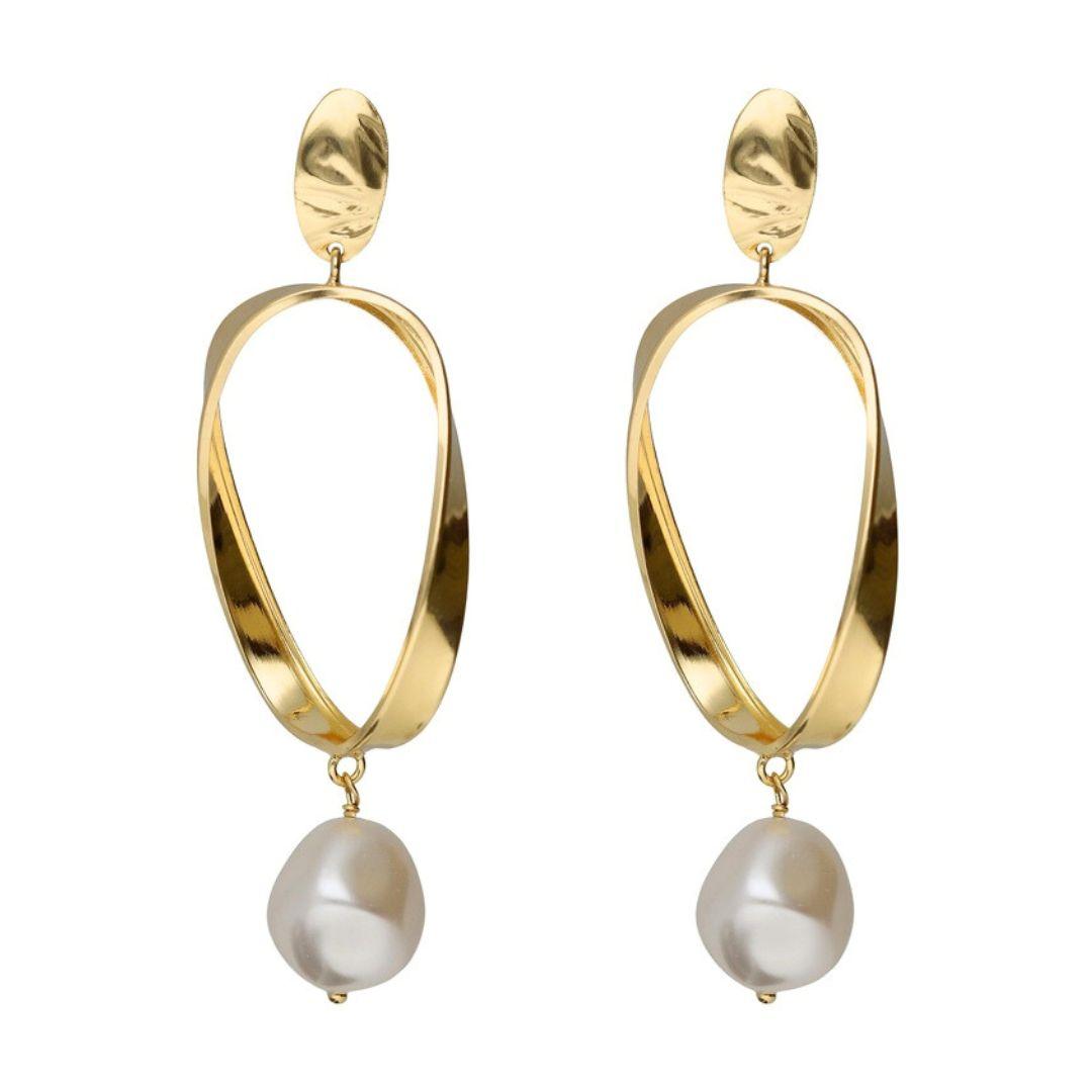 Pendientes Largos con Perla Barroca en Plata Bañada en Oro