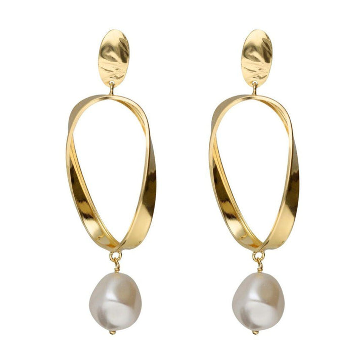 Pendientes Largos con Perla Barroca en Plata Bañada en Oro