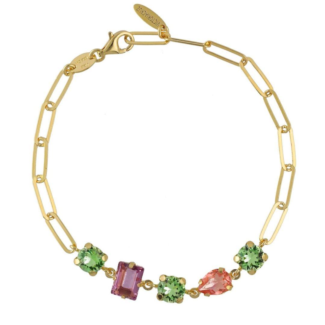 Pulsera bay de cristal multicolor en plata de ley bañada en oro · Victoria Cruz