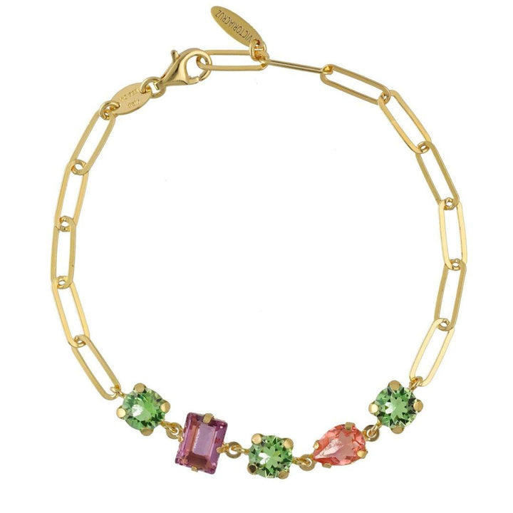 Pulsera bay de cristal multicolor en plata de ley bañada en oro · Victoria Cruz