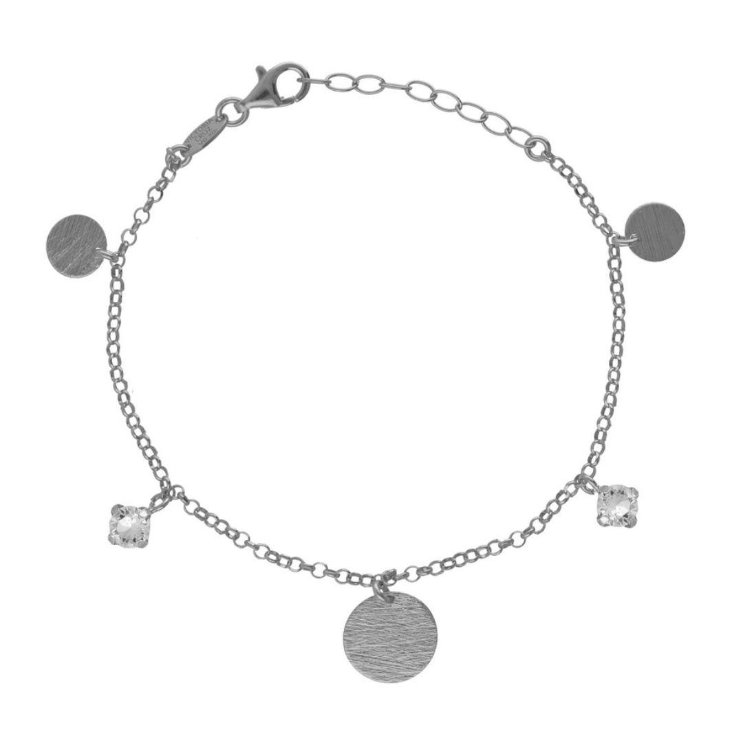 Pulsera noise de plata de ley bañada en rodio con cristal blanco · Victoria Cruz