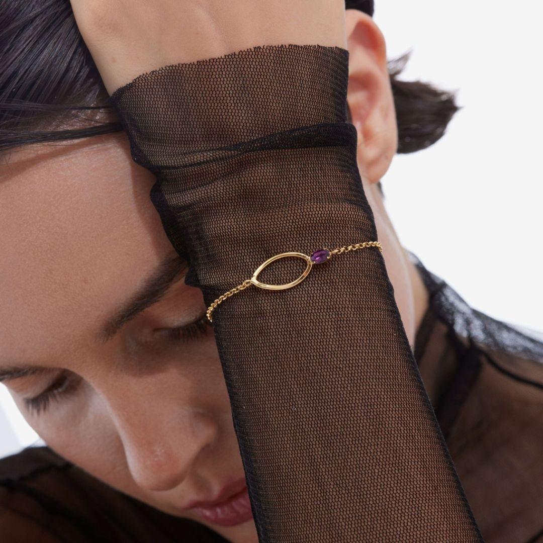 Pulsera prisme de plata de ley bañada en oro 18k con cristal rosa · Victoria Cruz