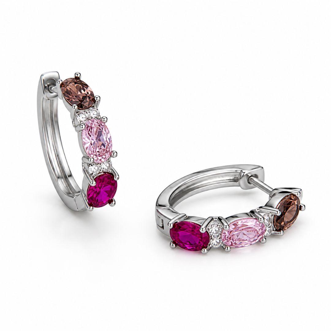 Pendientes Aros Elegantes Plata de Ley con Piedras Rosas