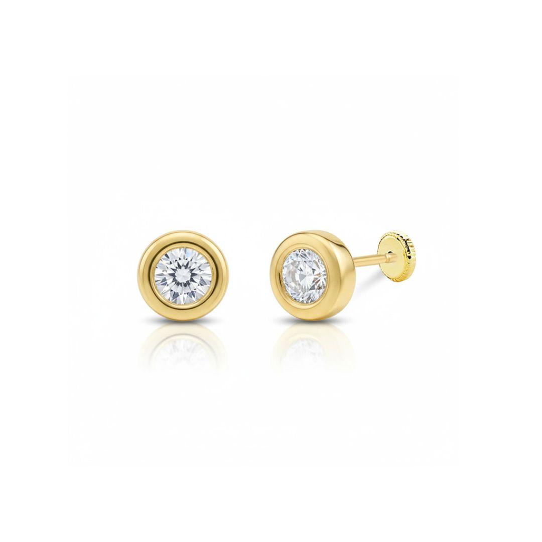 Pendientes Oro 18K Chatón con Circonita – Cierre de Rosca