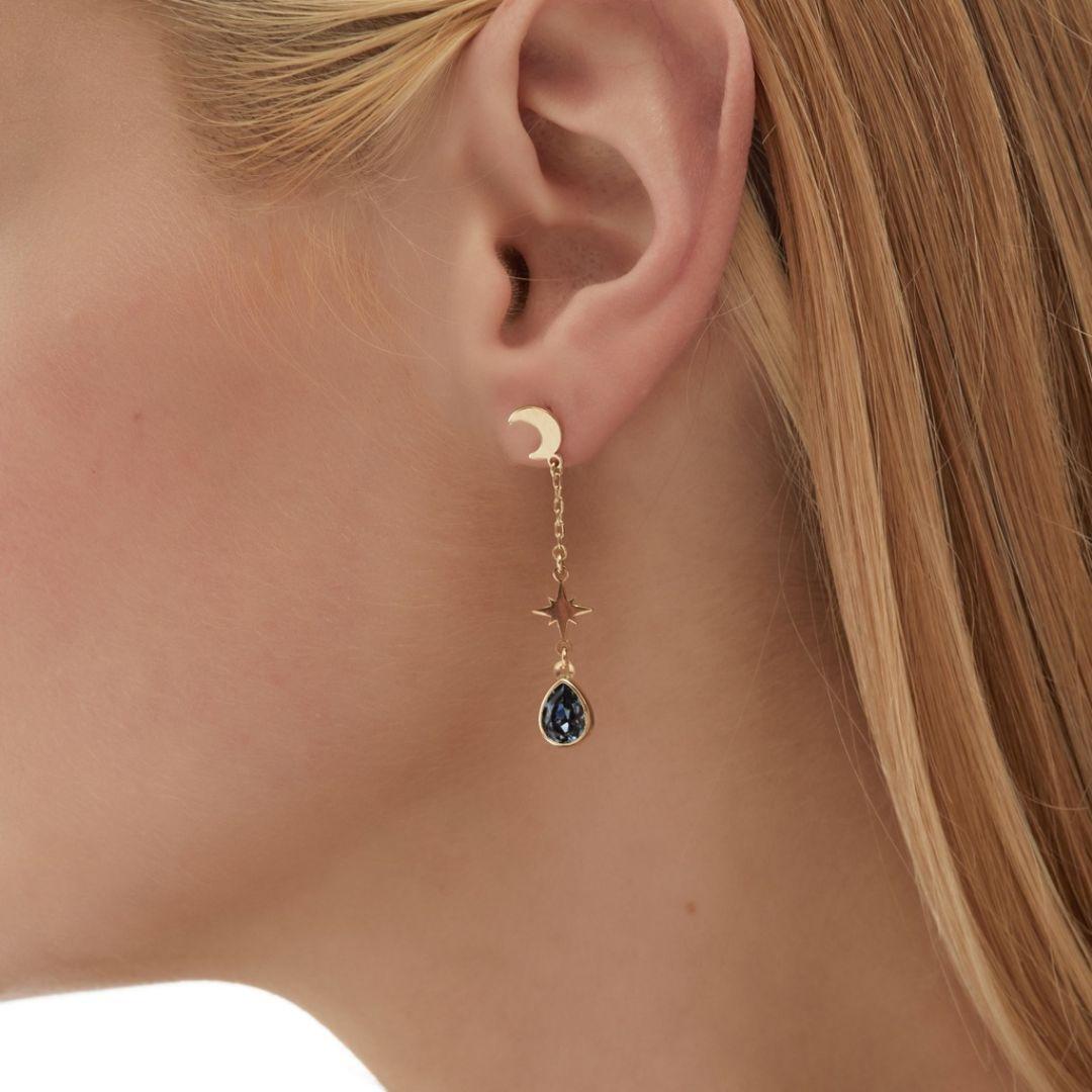 Pendientes Firmamento Luna & Star en Plata bañada en Oro con Cristal Azul · Victoria Cruz