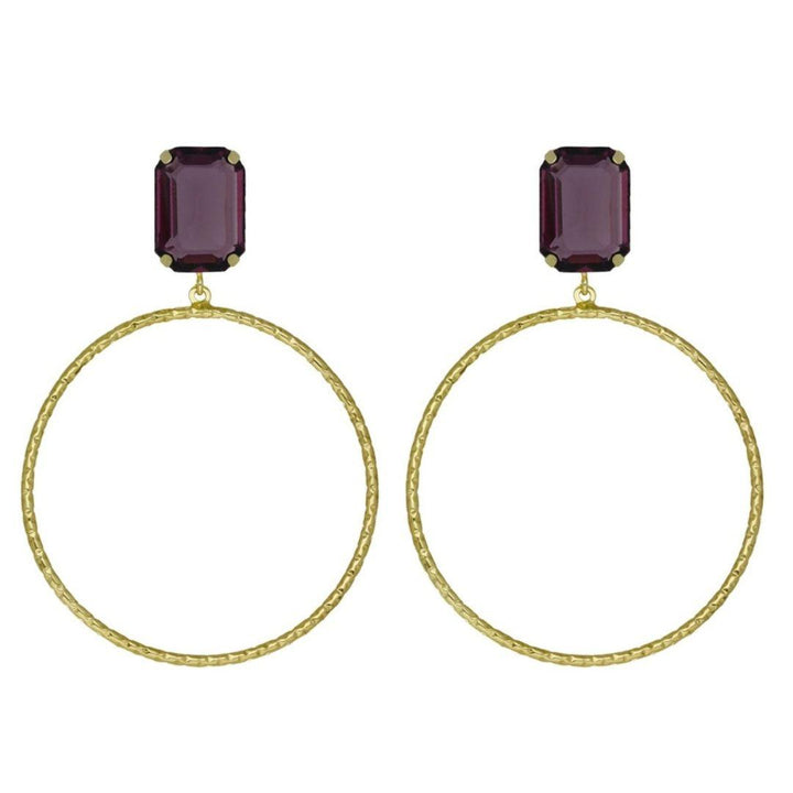 Pendientes Helena Rectángulo Amethyst & Aro Texturizado en Plata bañada en Oro · Victoria Cruz