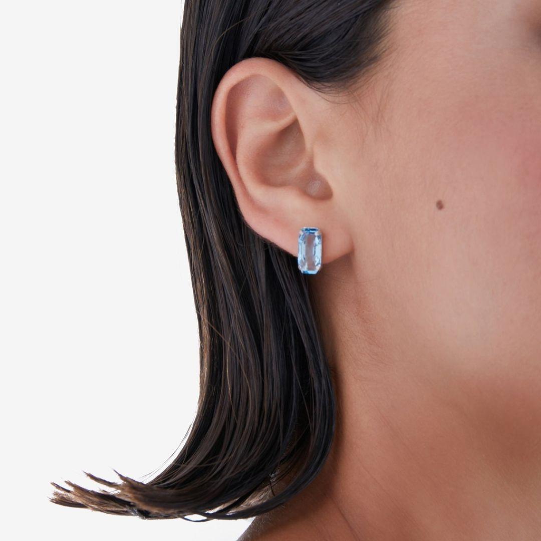 Pendientes Inspire Rectángulo Aguamarina en Plata bañada en Rodio · Elegancia Azul Serena · Victoria Cruz