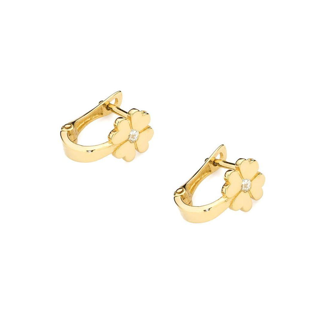 Pendientes Kallira Oro 14K Trébol con Diamantes
