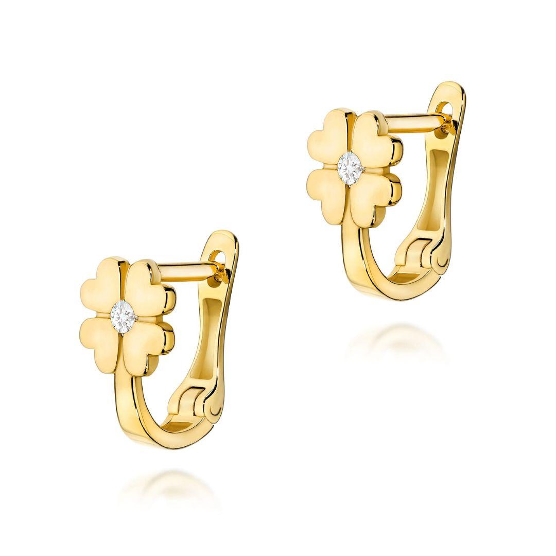 Pendientes Kallira Oro 14K Trébol con Diamantes