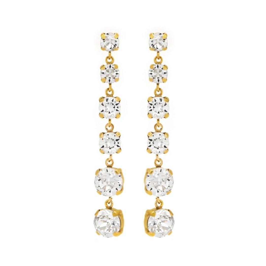 Pendientes Celine Cascade baño Oro con Cristal Blanco · Victoria Cruz