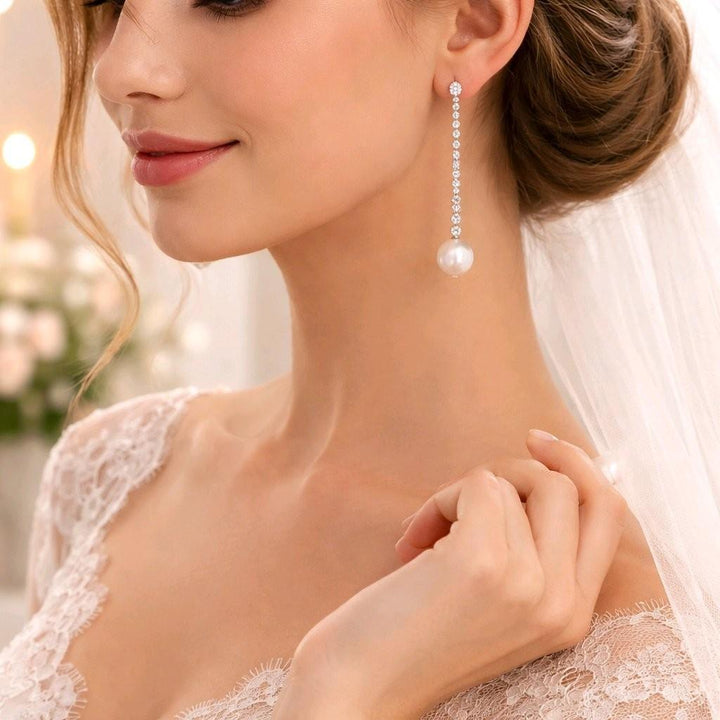 Pendientes Largos con Perla y Circonitas 4.5cm – Elegancia Atemporal