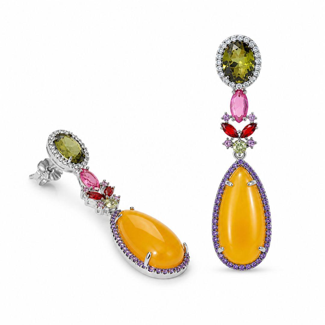 Pendientes Largos de Plata de Ley 925 con Piedras de Color – Elegancia Vibrante