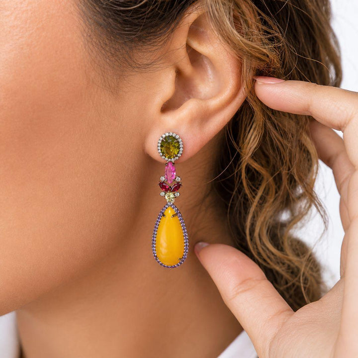 Pendientes Largos de Plata de Ley 925 con Piedras de Color – Elegancia Vibrante