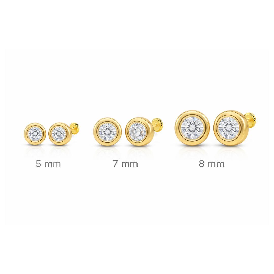Pendientes Oro 18K Chatón con Circonita – Cierre de Rosca