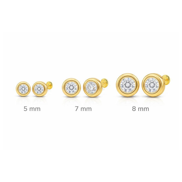 Pendientes Oro 18K Chatón con Circonita – Cierre de Rosca