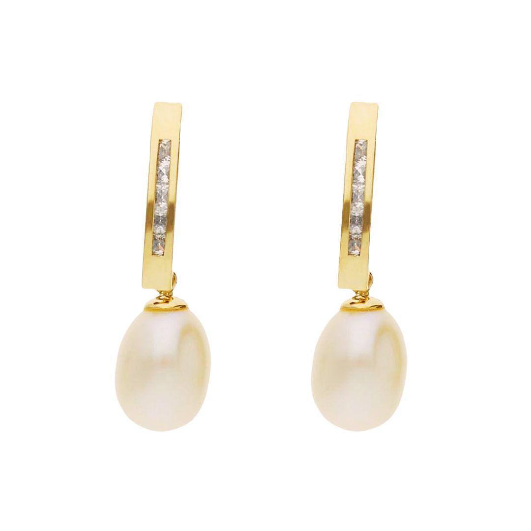 Pendientes Oro 18K con Perlas Cultivadas y Circonitas – Elegancia Clásica con Brillo Actual